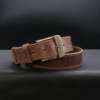 ceinture en cuir artisanale marron foncée avec boucle doré vieillie