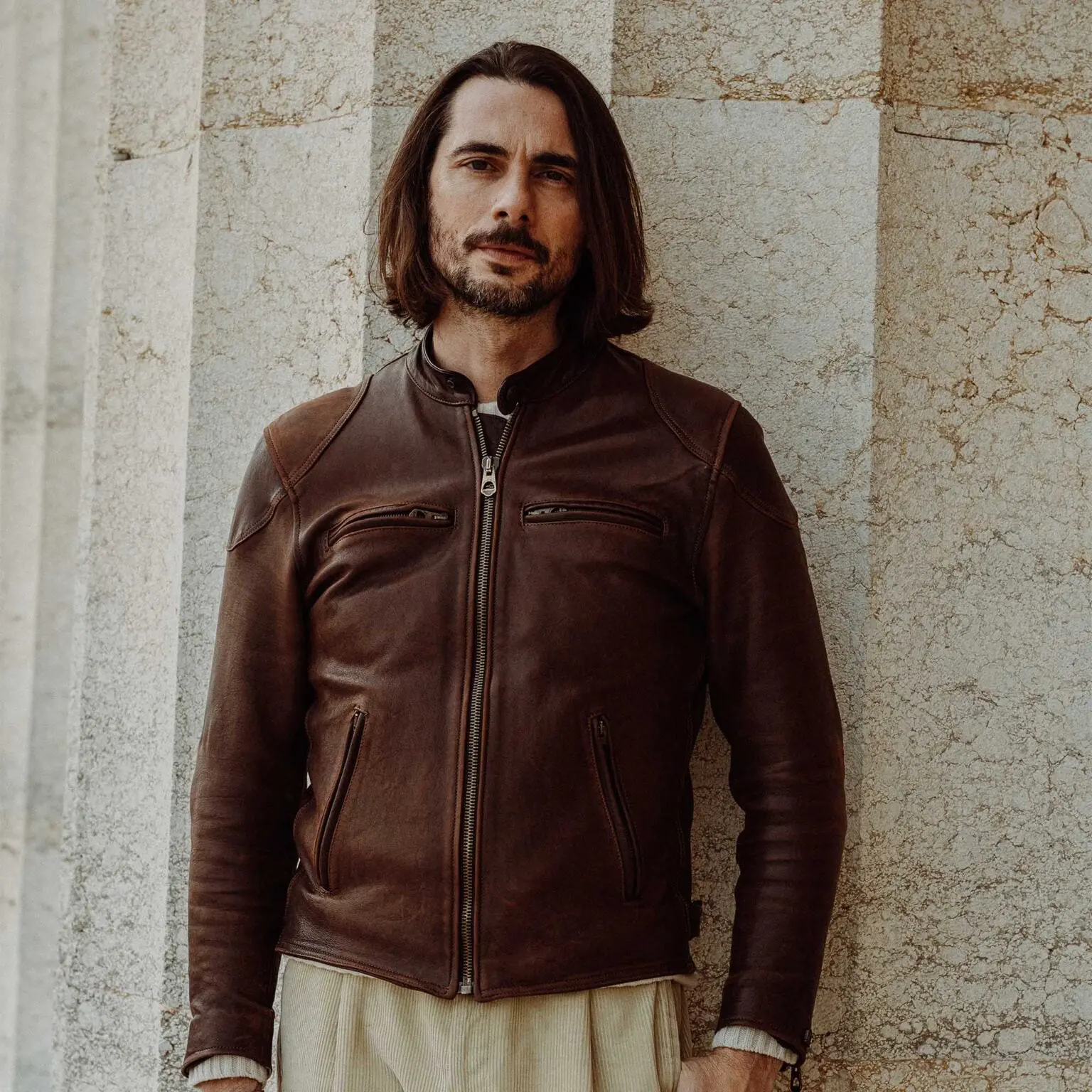 Veste en cuir d'agneau “Café Racer”